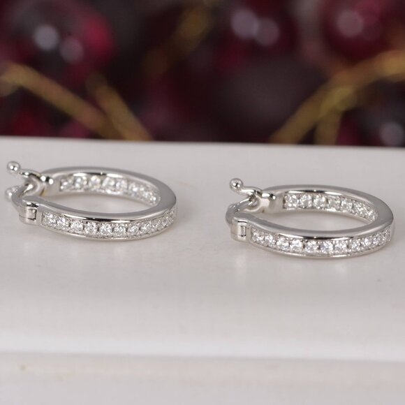 Certified All Moissanite Inside Out Huggies Hoop Earrings 925 Sterling NWT - Picture 1 of 5